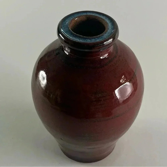 Studio Ceramics Stoneware Pottery Vase Ruby Red Oxblood Glaze 6.5" - Picture 5 of 6